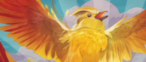 Illustration by Laura Spencer of yellow bird in flight