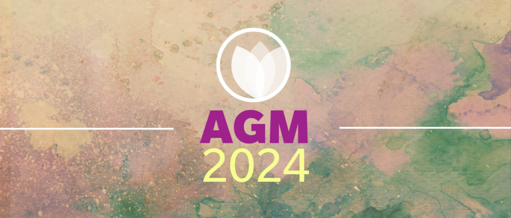 fall toned watercolour background with text "AGM 2024"