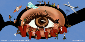 Illustration of brown eye with headline "Vision"