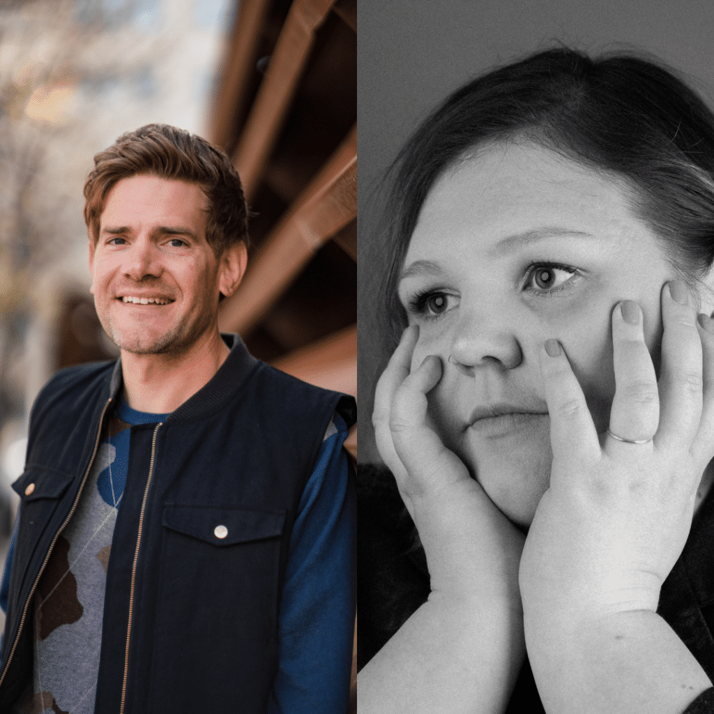 Spliced image of man and black and white photo of woman