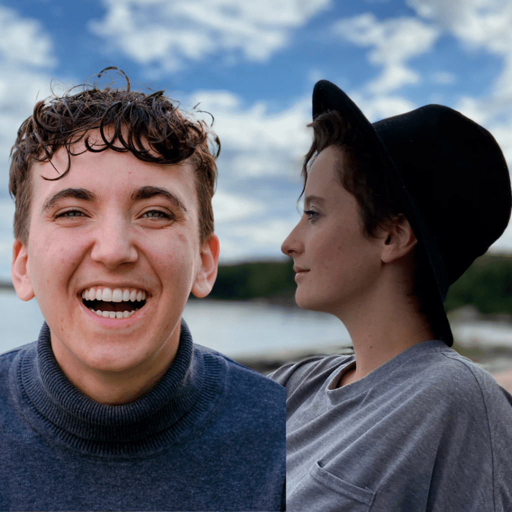 Collage image of Parker and Victoria on lake background