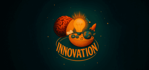 Graphic with lightbulb, brain, earth and rocket