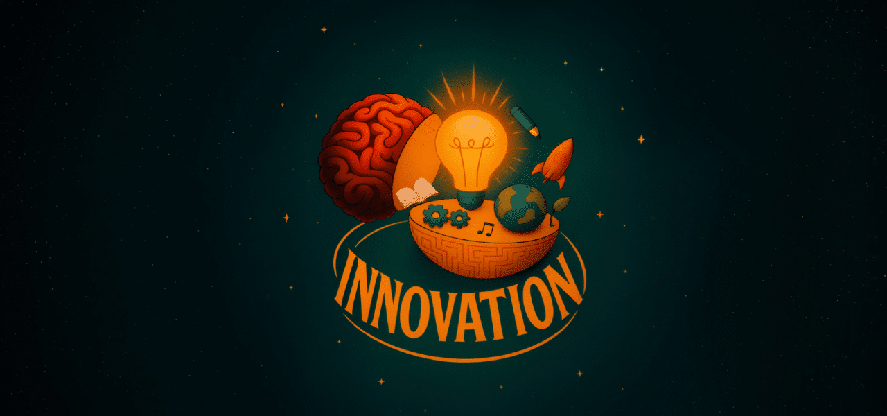 Graphic with lightbulb, brain, earth and rocket
