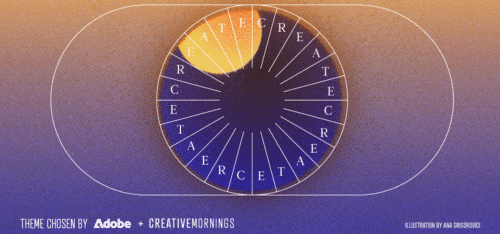Blue retina like circle inside oval with letters forming the word CREATE repeatedly in slices.