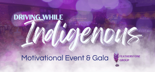 Purple graphic with bokeh pattern and headline Driving While Indigenous Motivational Event and Gala